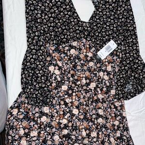 As U Wish Black and Pink Floral Long Sleeve Dress